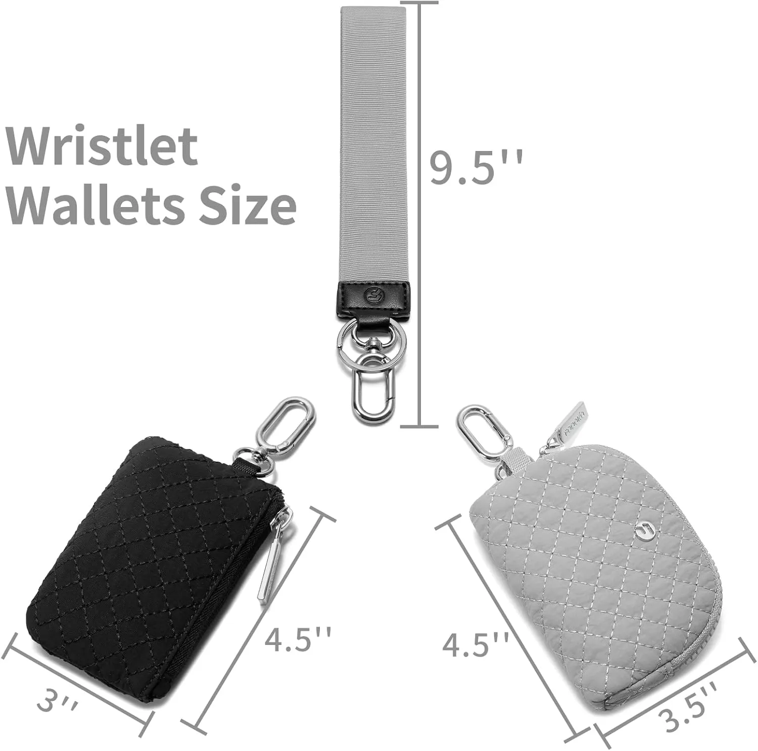 FODOKO Wristlet Wallet for Women, Detachable Dual Pouch Wristlet with Keychain, Mini Zip Around Quilted Coin Purses, Grey/Black