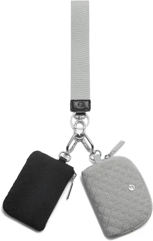 FODOKO Wristlet Wallet for Women, Detachable Dual Pouch Wristlet with Keychain, Mini Zip Around Quilted Coin Purses, Grey/Black