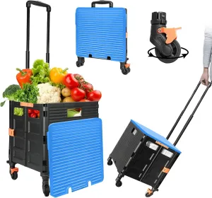 Foldable Utility Cart,Rolling Crate Heavy Duty Shopping Cart with 360° Silent Wheel with Brake System,55L Capacity,Transport Weight up to 177 Pounds,Travel Shopping Moving Luggage Office Use