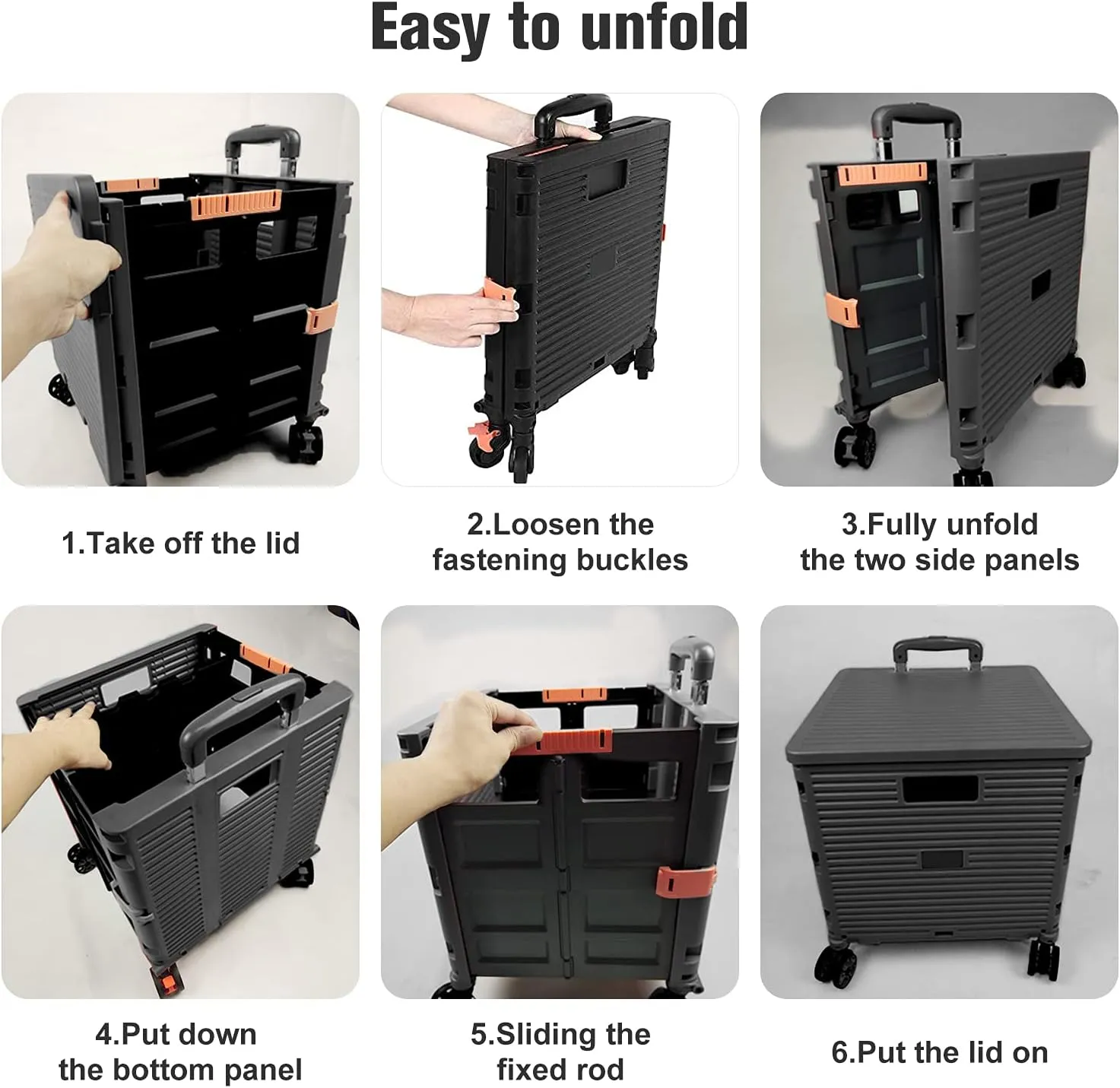 Foldable Utility Cart,Rolling Crate Heavy Duty Shopping Cart with 360° Silent Wheel with Brake System,55L Capacity,Transport Weight up to 177 Pounds,Travel Shopping Moving Luggage Office Use