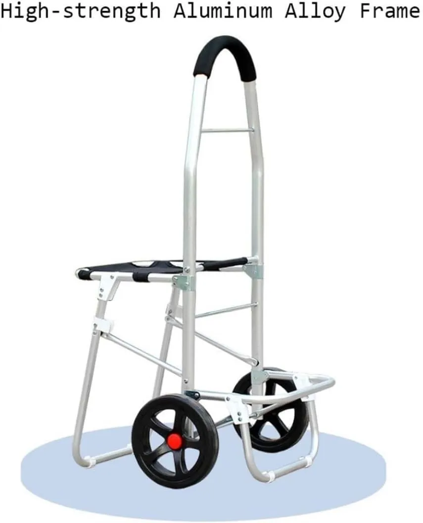 Folding Shopping Cart, Oxford Cloth Shopping Trolley Large Bearing Wheel Stool Aluminum Alloy Folding Trolley Grocery Utility Carts