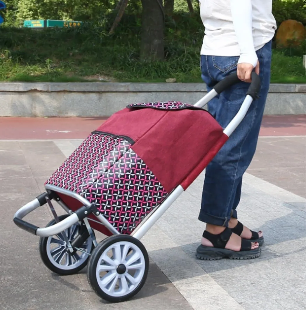 Folding Shopping Cart, Shopping Cart Folding Shopping Lightweight Trolley with Large Capacity Bag Waterproof Foldable Grocery Grocery Utility Carts(Color:C), 104*44cm