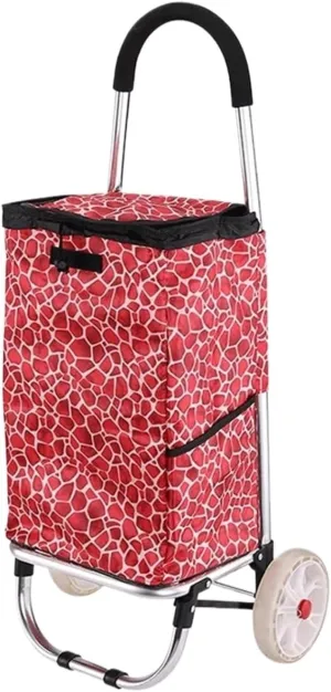 Folding Shopping Cart, Shopping Cart Shopping Cart On Wheels Push Tote Cart Foldable Utility Cart with Bag for Shopping Luggage Grocery Utility Carts(Red)