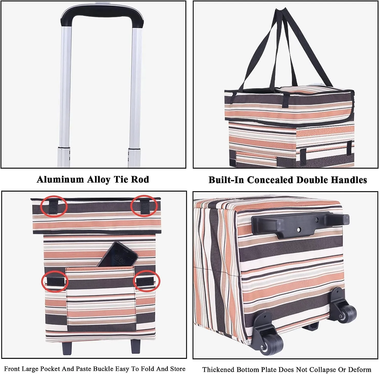 Folding Shopping Cart, Shopping Cart with Wheels Foldable Lightweight Shoulder Bags Trolley Bag Grocery Cart with Telescoping Grocery Utility Carts, 97*34cm
