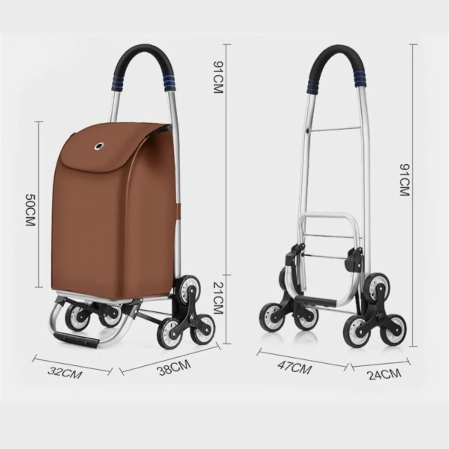 Folding Shopping Cart, Shopping Trolleys Shopping Cart Lightweight Shopping Trolley Folding 6 Round Large Capacity Shopper Grocery Utility Carts(Brown)
