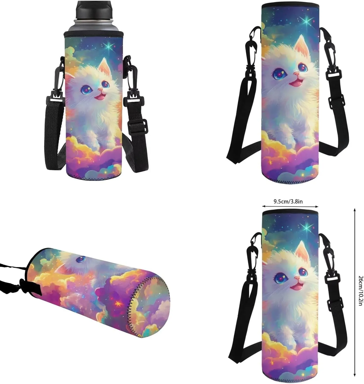 FOR U DESIGNS Cat Backpack for Kids 8-12 Cute Elementary School Bag with Water Bottle Holder Kawaii 5th Grade Girl Book Bag 4 Piece Bookbag Set with Lunch Box