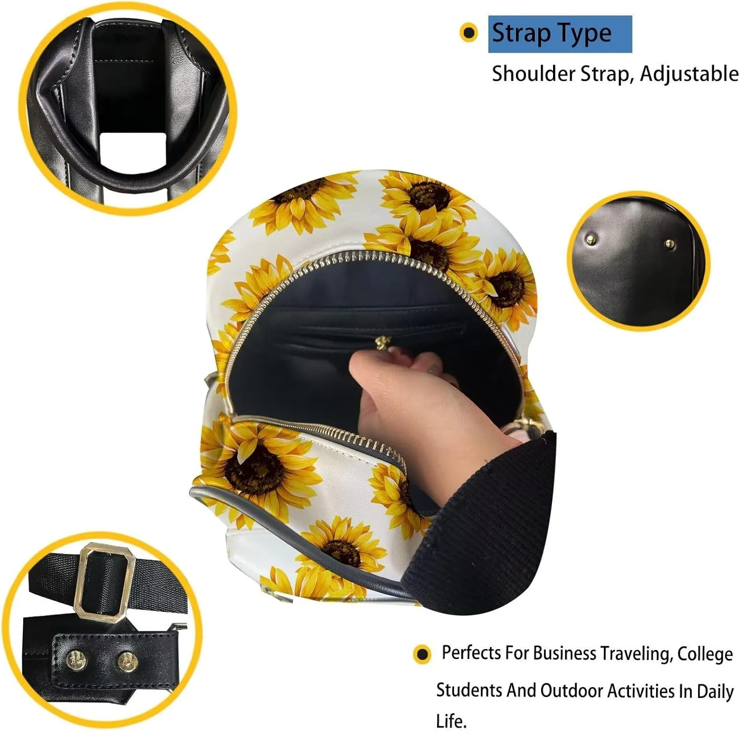 Forchrinse Cartoon Ladybug Womens Leather Backpack Small Laptop Bag Travel Daypack with Long Purse RFID Blocking Trifold Wallet for Ladies