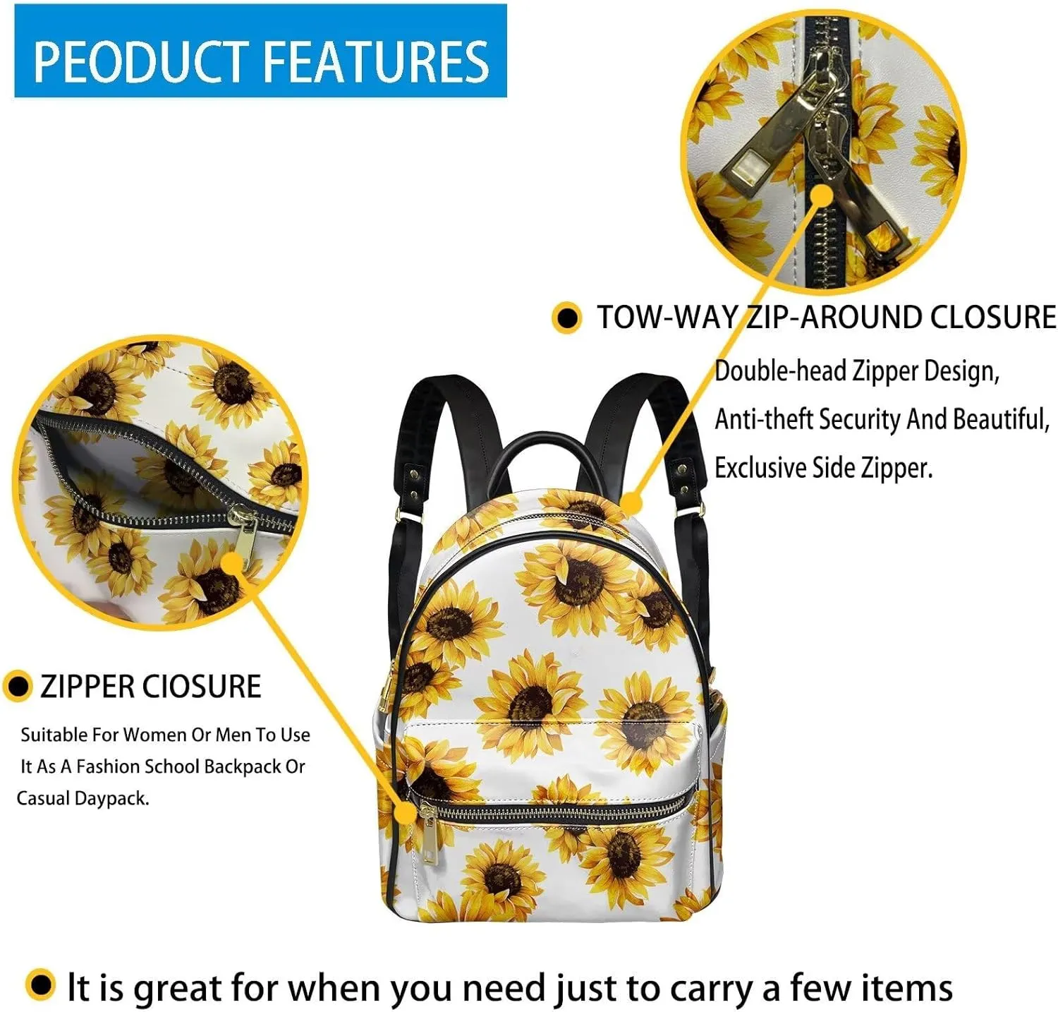 Forchrinse Cartoon Ladybug Womens Leather Backpack Small Laptop Bag Travel Daypack with Long Purse RFID Blocking Trifold Wallet for Ladies