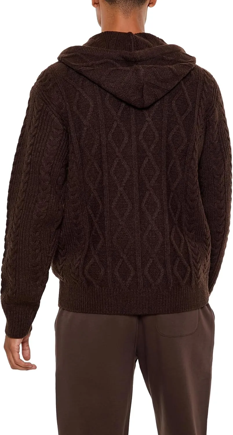 Forever 21 Men's Hooded Cable Knit Zip-up Sweater