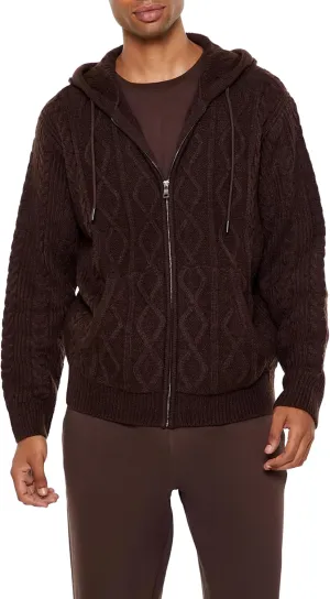 Forever 21 Men's Hooded Cable Knit Zip-up Sweater