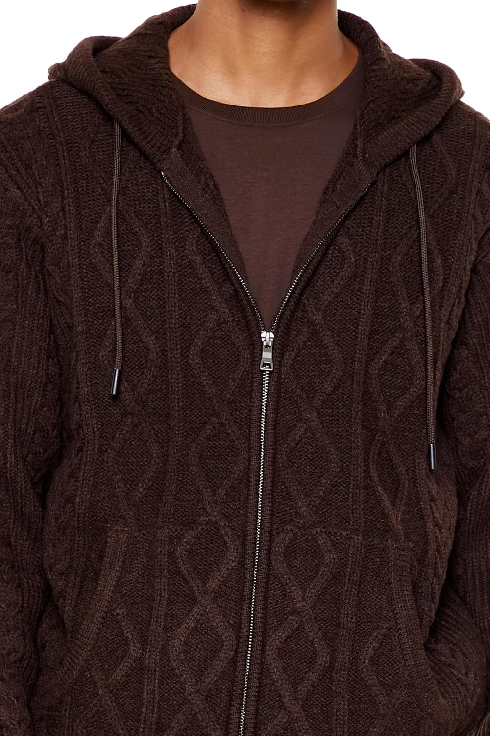 Forever 21 Men's Hooded Cable Knit Zip-up Sweater