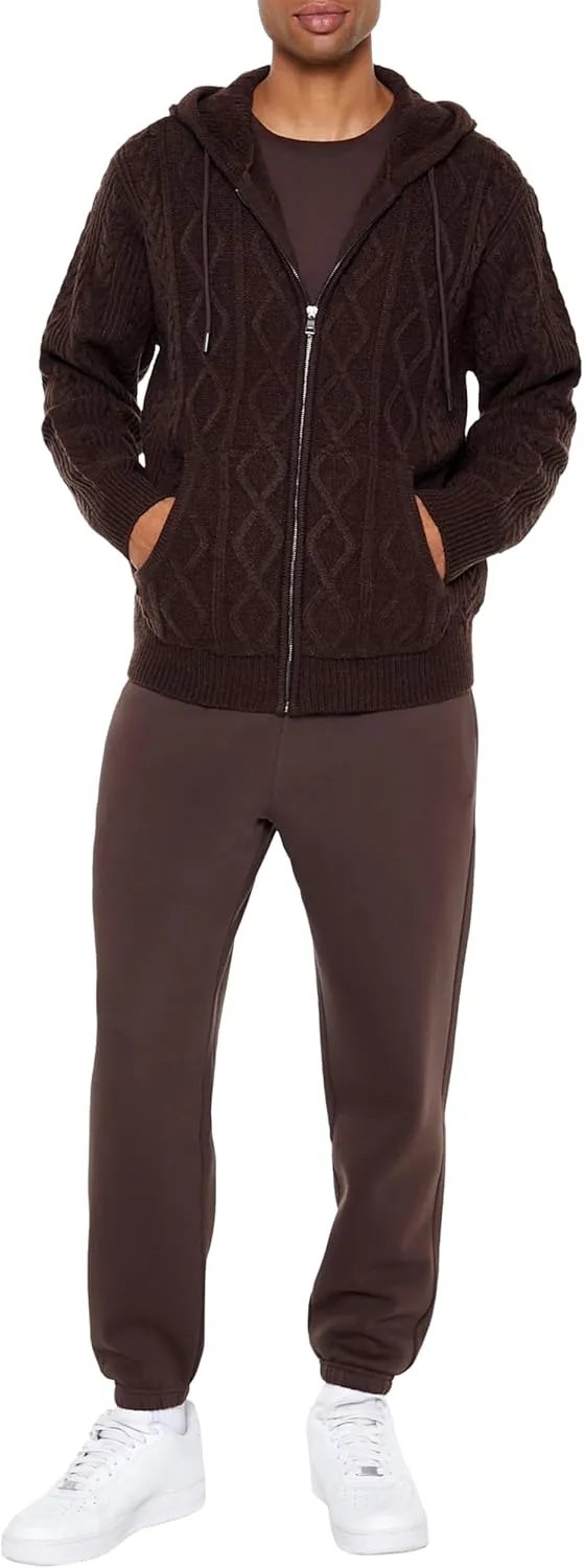 Forever 21 Men's Hooded Cable Knit Zip-up Sweater