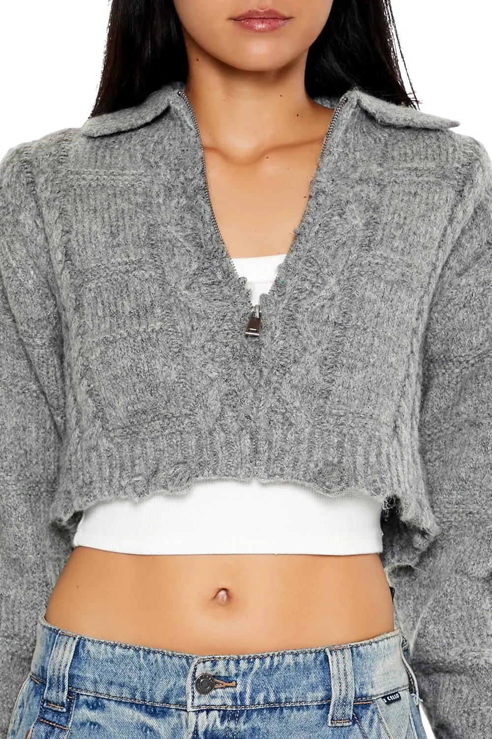 Forever 21 Women's Cable Knit Sharkbite Half-Zip Sweater