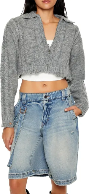 Forever 21 Women's Cable Knit Sharkbite Half-Zip Sweater