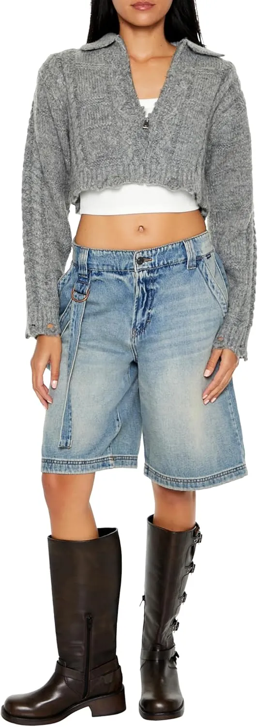 Forever 21 Women's Cable Knit Sharkbite Half-Zip Sweater