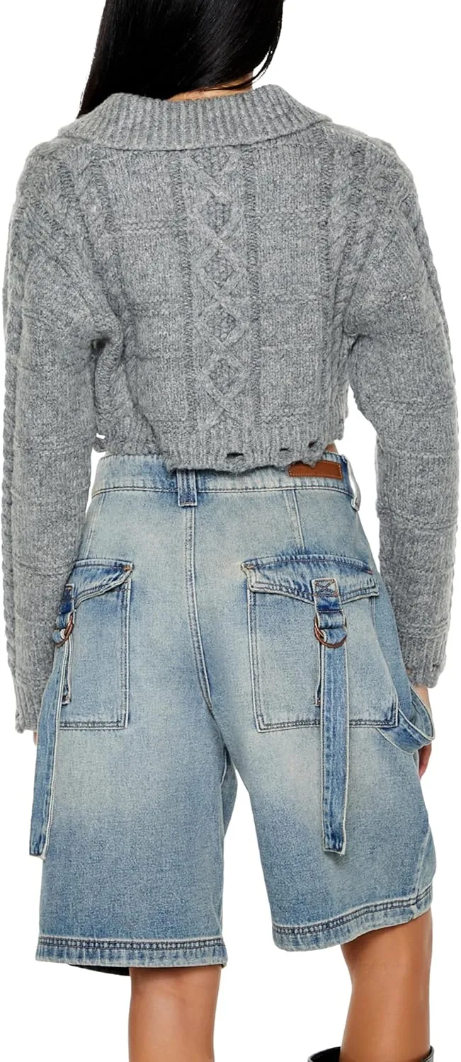 Forever 21 Women's Cable Knit Sharkbite Half-Zip Sweater