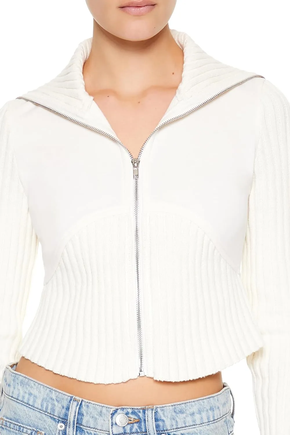 Forever 21 Women's Cropped Zip-up Sweater