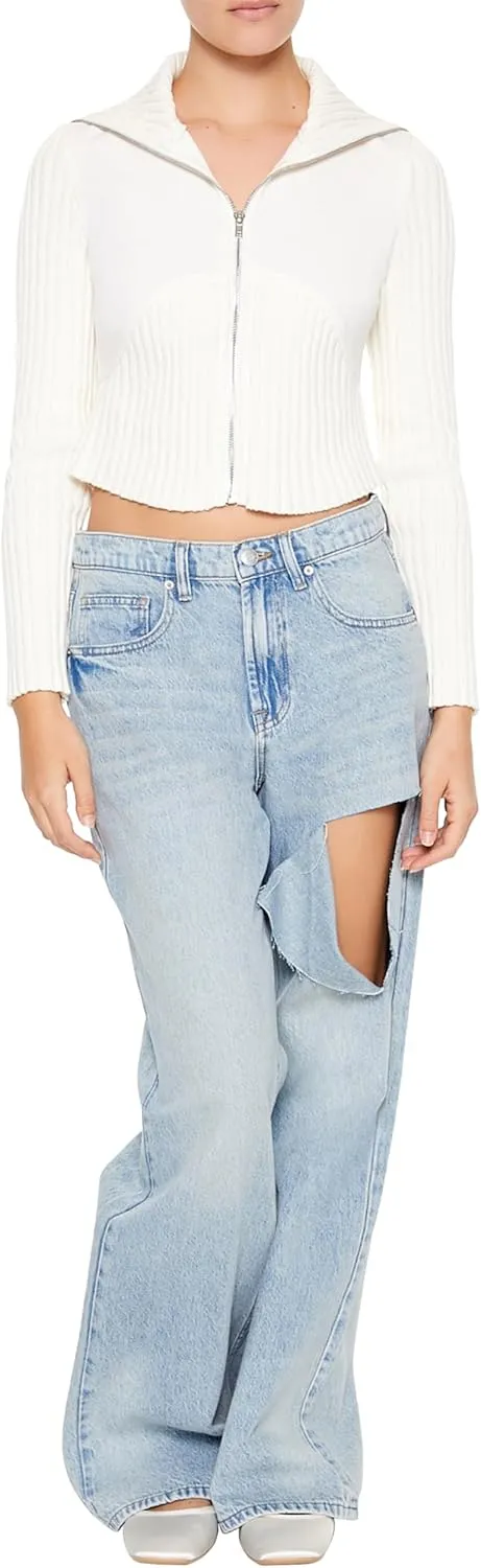 Forever 21 Women's Cropped Zip-up Sweater