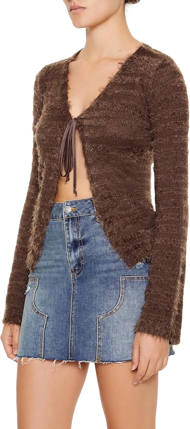 Forever 21 Women's Fuzzy Knit Cardigan Sweater