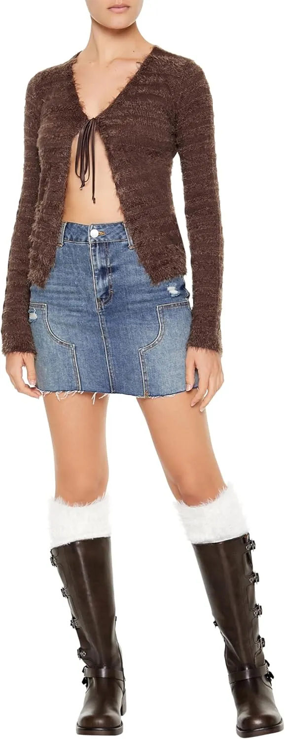 Forever 21 Women's Fuzzy Knit Cardigan Sweater