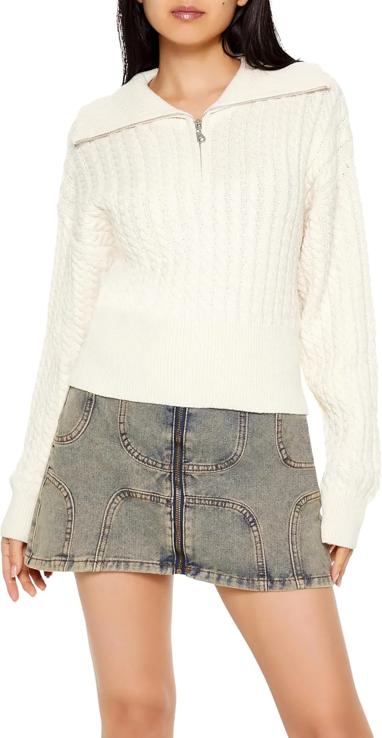 Forever 21 Women's Half-Zip Cable Knit Sweater