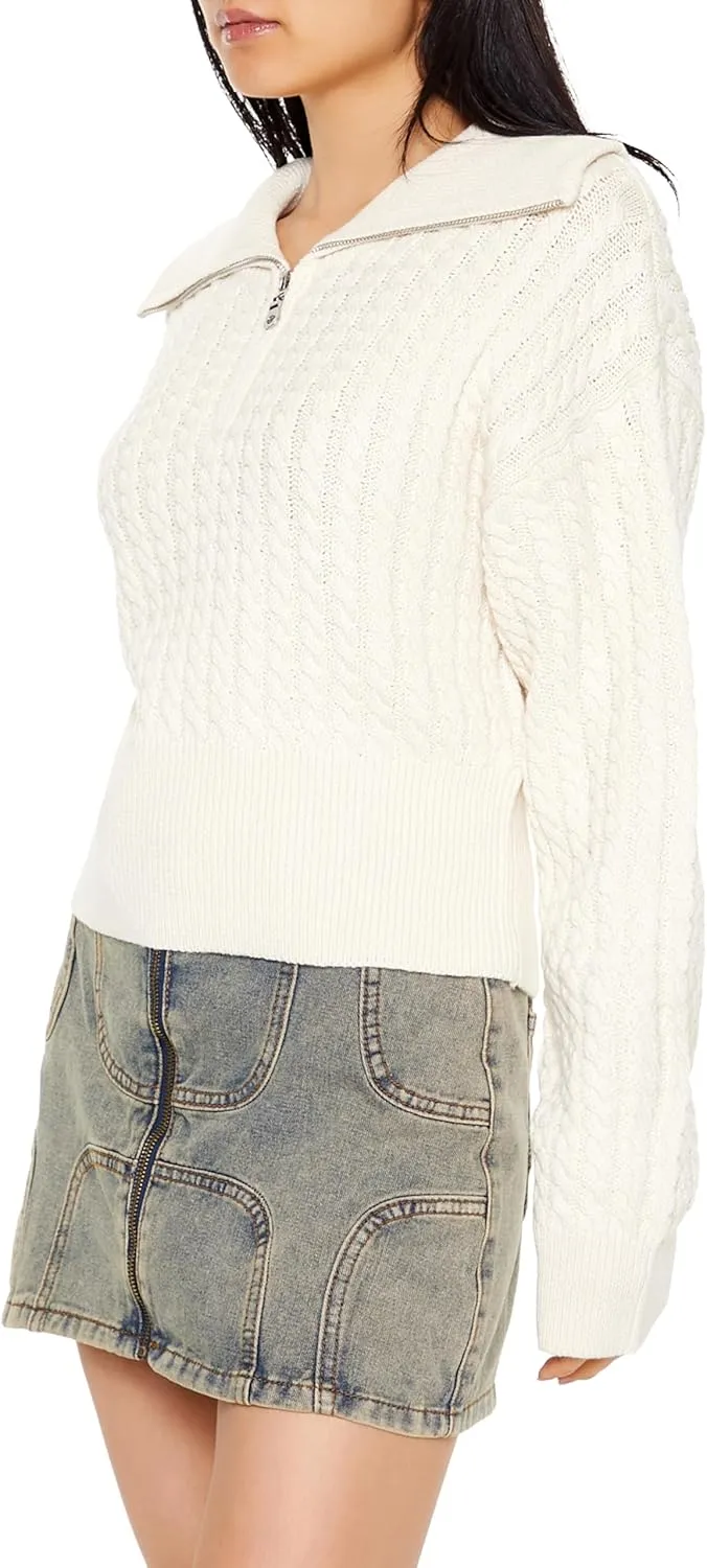 Forever 21 Women's Half-Zip Cable Knit Sweater
