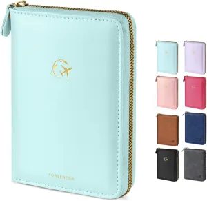 Forvencer Passport Holder Cover with Safe Zipper Closure, Premium Passport Wallet for Travel, Cute RFID Blocking Card Case, Waterproof Travel Accessories for Women, Light Blue