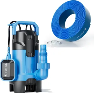 FOTING Sump Pump with 75FT Pool Backwash Hose 1-1/2 lN, 3/4Hp clean/Dirty submersible Water Pump, 4300GPH Utility Pump