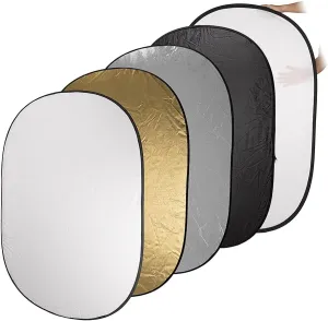 Fotodiox 40x60in 5-in-1 Collapsible Reflector Panel with Bag for Photography and Video - Black, Gold, Silver, Translucent, and White Panel