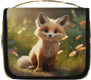 Fox Animal Hanging Travel Toiletry Bag Kit Makeup Case Cosmetics Organizer Cartoon Fox Toiletry Bag for Women Make up Accessories Shampoo Body Cream Brushes Set