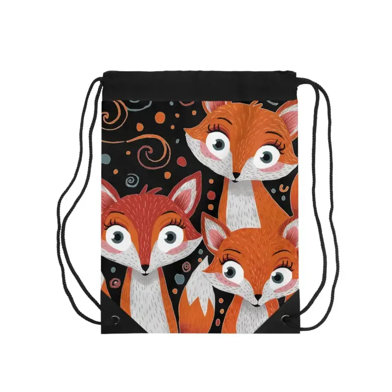 Foxy Vibes Three Foxes Drawstring Bag