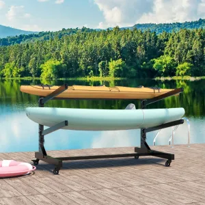 Freestanding Kayak Storage Rack - Heavy-Duty Adjustable Stand with Lockable Wheels, Holds 2 Kayaks, Canoes, SUPs & Surfboards