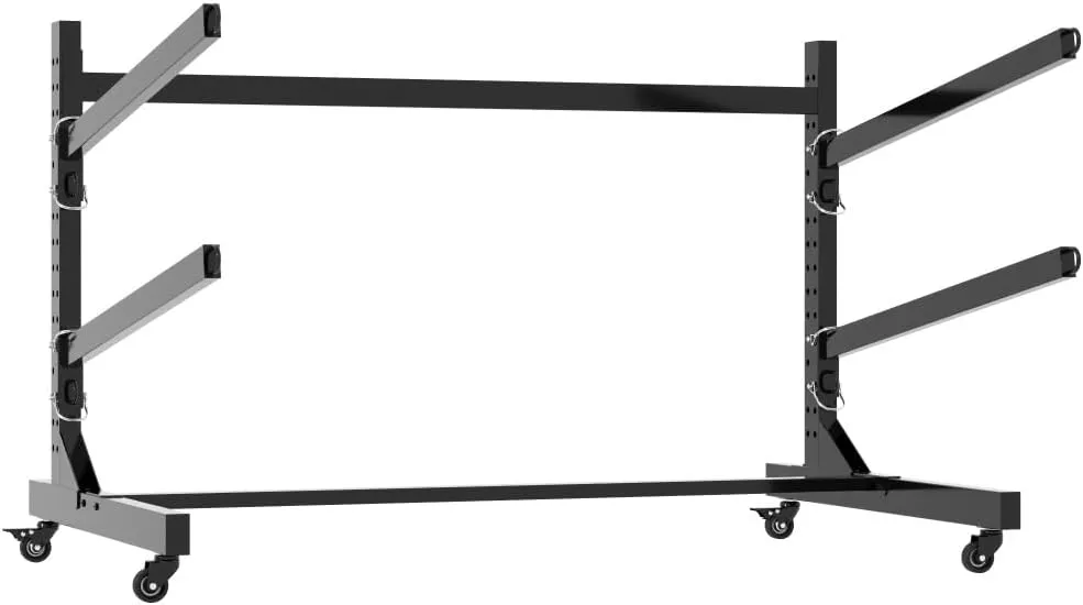Freestanding Kayak Storage Rack - Heavy-Duty Adjustable Stand with Lockable Wheels, Holds 2 Kayaks, Canoes, SUPs & Surfboards