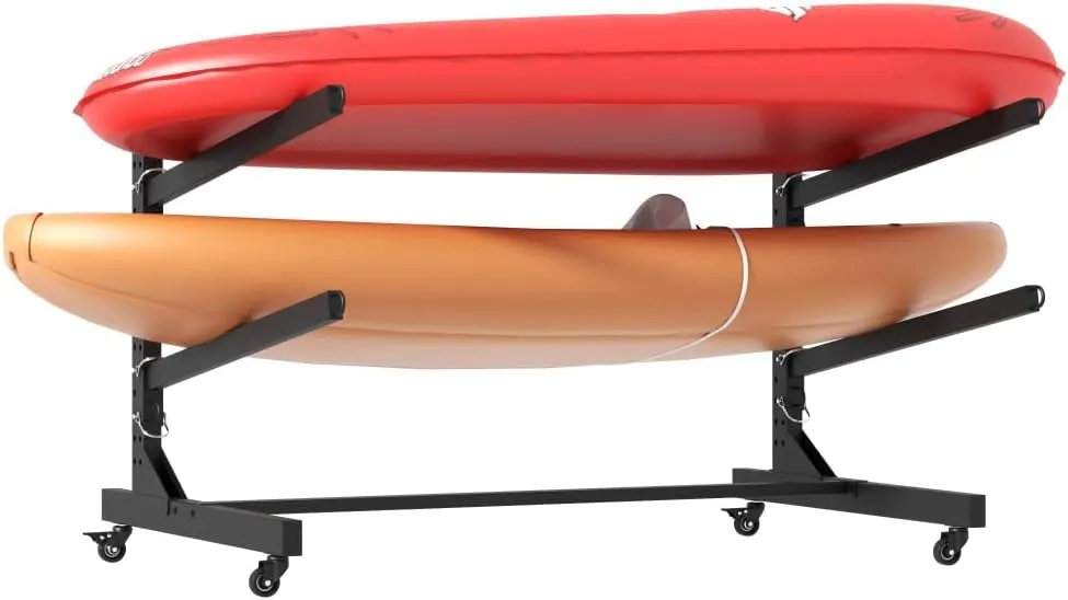 Freestanding Kayak Storage Rack - Heavy-Duty Adjustable Stand with Lockable Wheels, Holds 2 Kayaks, Canoes, SUPs & Surfboards