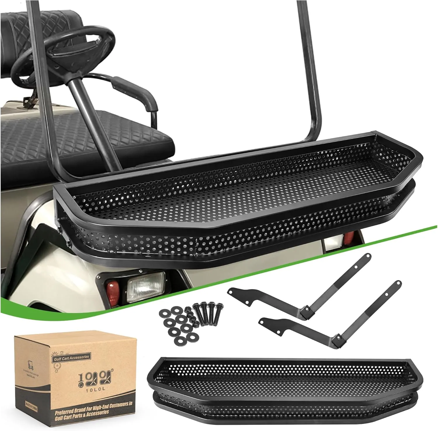 Front Cargo Basket for Yamaha G22 Clay Outer Utility with Mounting Brakets for Gas & Electric Golf Carts, Heavy-Duty Steel Drop Mesh Storage Rack