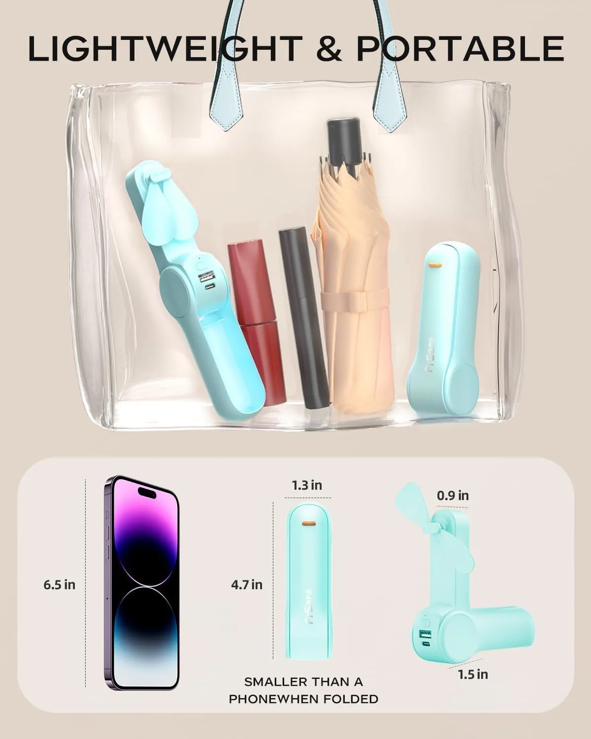 FrSara Portable Handheld Fan Rechargeable, 2200mAh Battery With Power Bank, USB Rechargeable Small Pocket Fan,Upgraded Long Battery Life, Three-Speed, Suitable for Women Outdoors and Travel