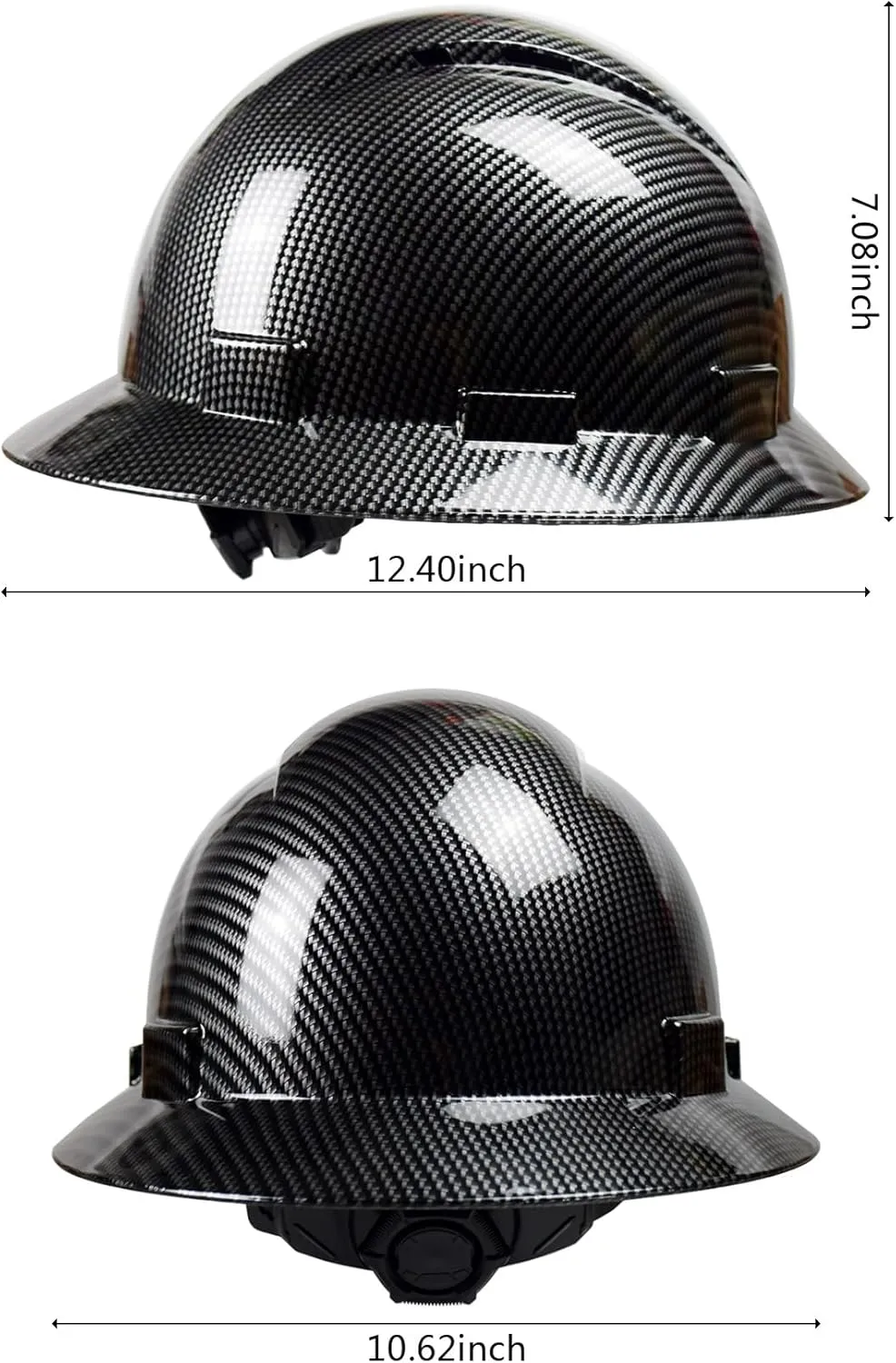 Full Brim Hard Hat - OSHA Safety Helmet Durable Lightweight Carbon Fiber Hard Hat, 6-Point Ratchet Suspension Protective Gear for Men and Women