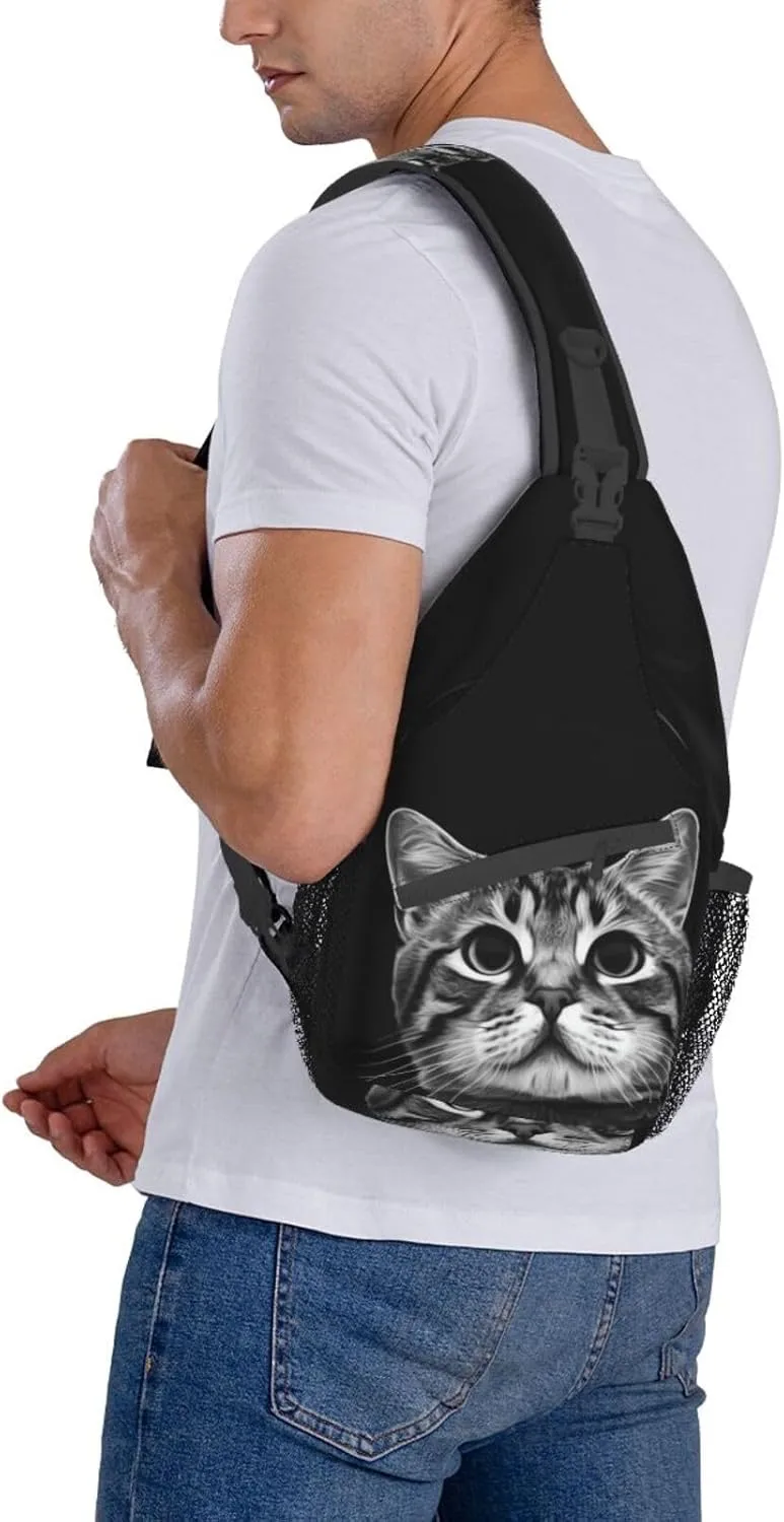 Funny Cat Black Sling Backpack Chest Bag Crossbody Shoulder Bag Gym Cycling Travel Hiking Daypack For Men Women