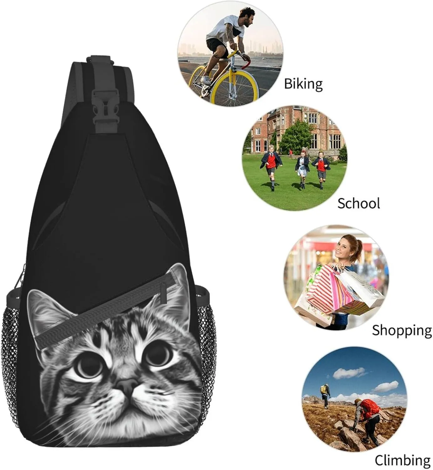 Funny Cat Black Sling Backpack Chest Bag Crossbody Shoulder Bag Gym Cycling Travel Hiking Daypack For Men Women