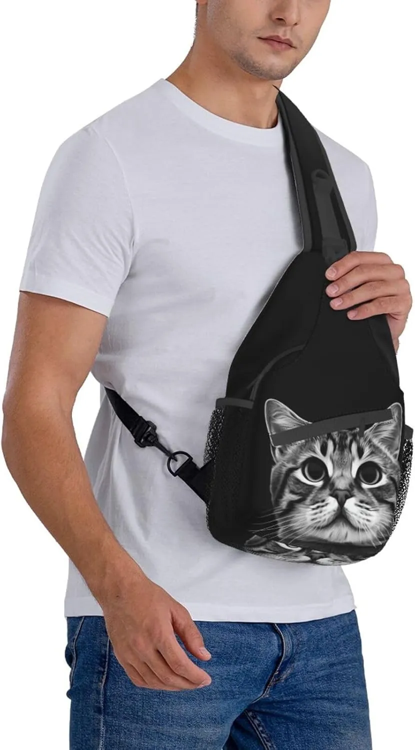 Funny Cat Black Sling Backpack Chest Bag Crossbody Shoulder Bag Gym Cycling Travel Hiking Daypack For Men Women