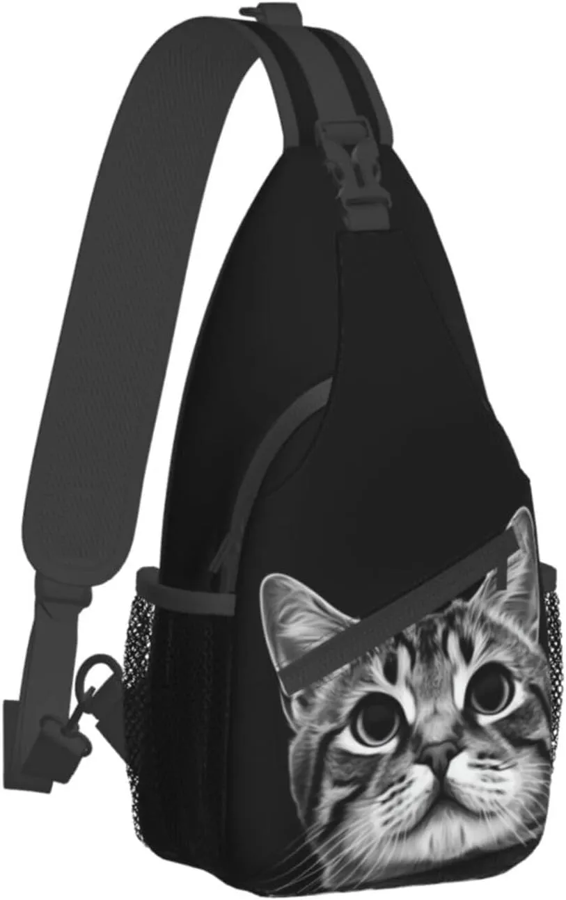 Funny Cat Black Sling Backpack Chest Bag Crossbody Shoulder Bag Gym Cycling Travel Hiking Daypack For Men Women