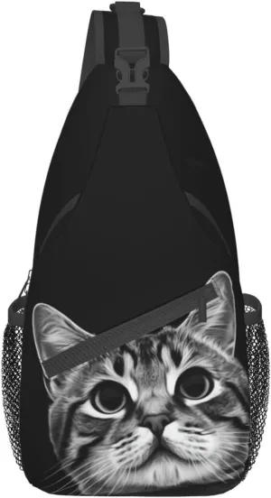 Funny Cat Black Sling Backpack Chest Bag Crossbody Shoulder Bag Gym Cycling Travel Hiking Daypack For Men Women