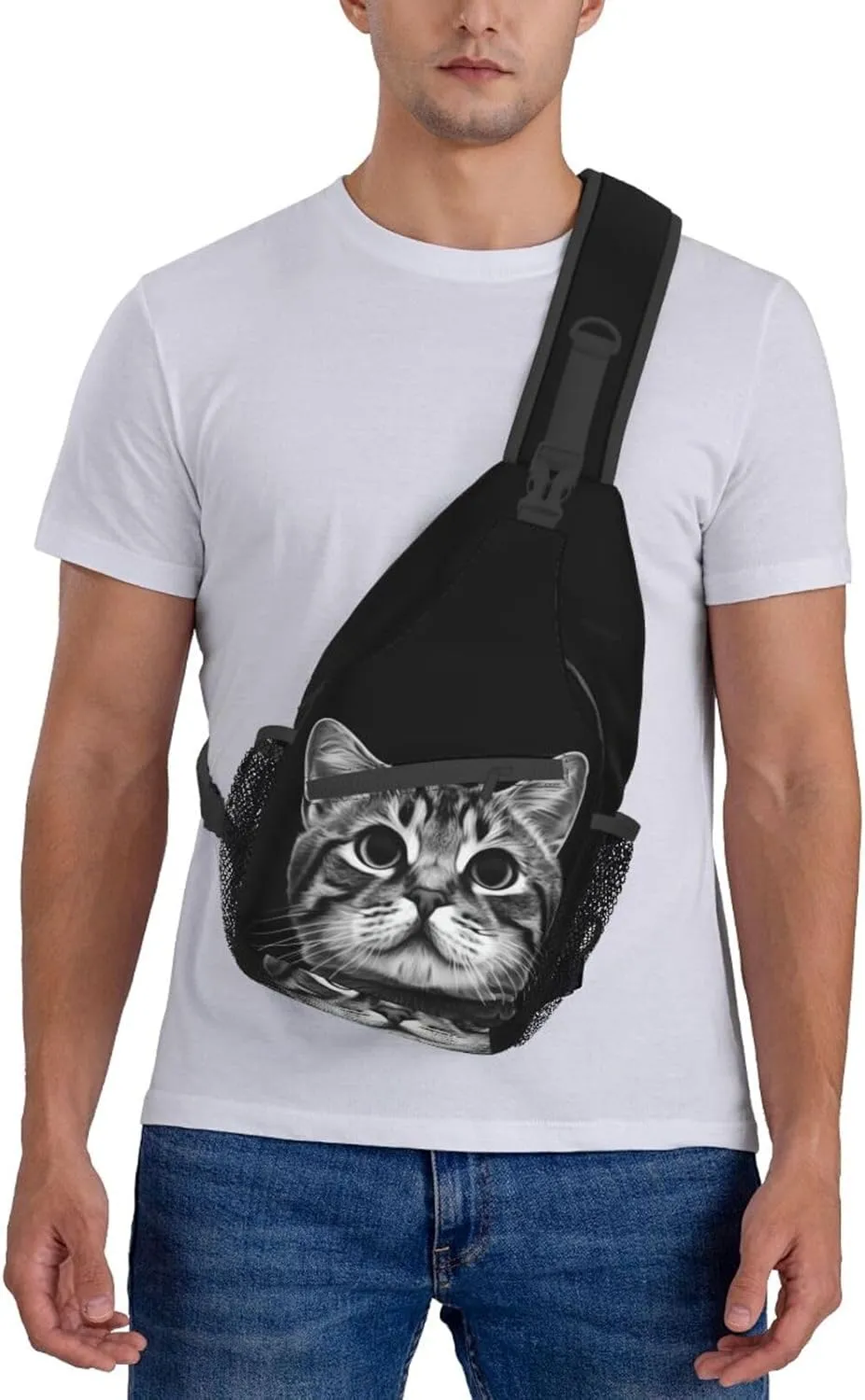 Funny Cat Black Sling Backpack Chest Bag Crossbody Shoulder Bag Gym Cycling Travel Hiking Daypack For Men Women