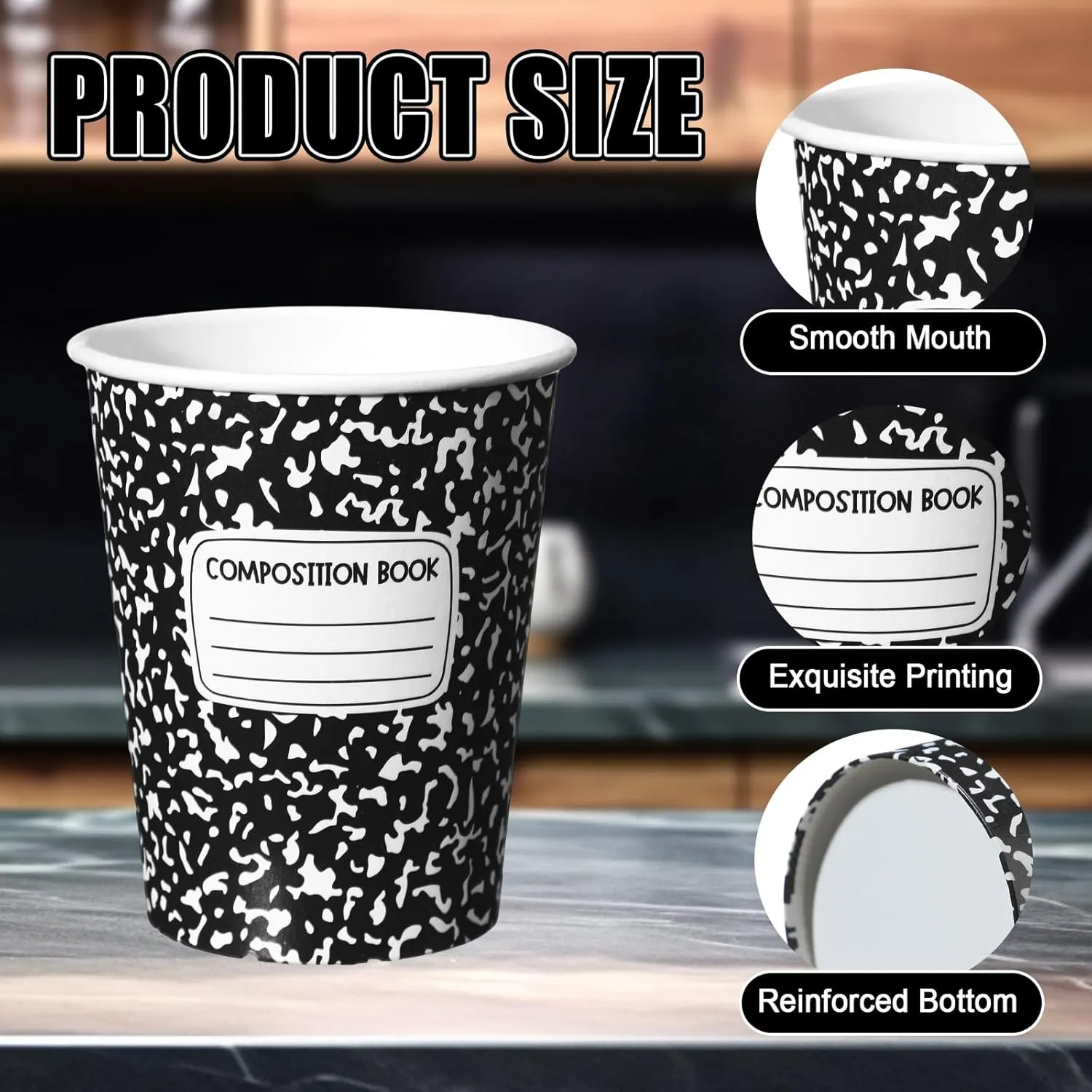 Funtery 100 Pieces End of School Year Paper Cups 9 oz Composition Books Drinking Tea Paper Cups for Back to School Party Favors Graduation Party Classroom Kinder Cold Hot Drinkware Tableware Supplies