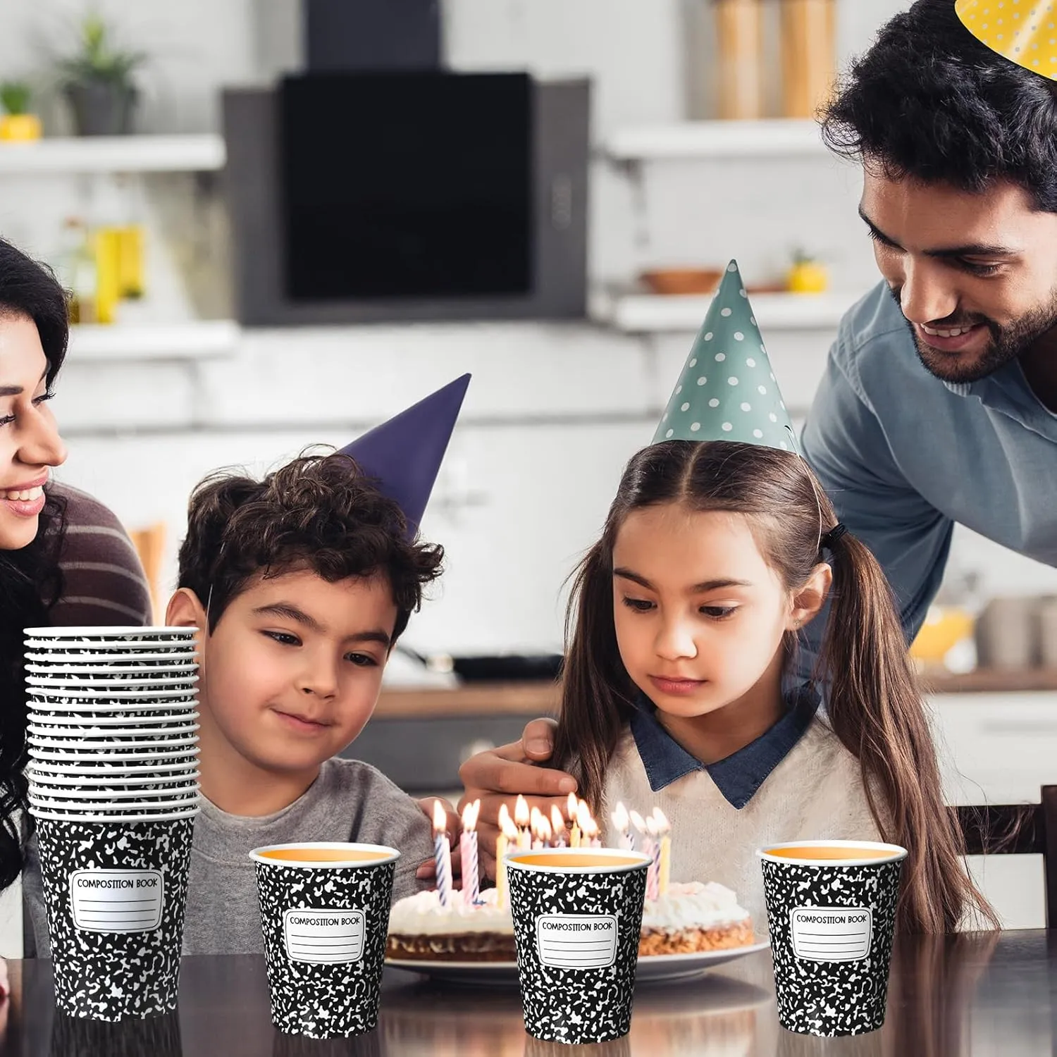 Funtery 100 Pieces End of School Year Paper Cups 9 oz Composition Books Drinking Tea Paper Cups for Back to School Party Favors Graduation Party Classroom Kinder Cold Hot Drinkware Tableware Supplies