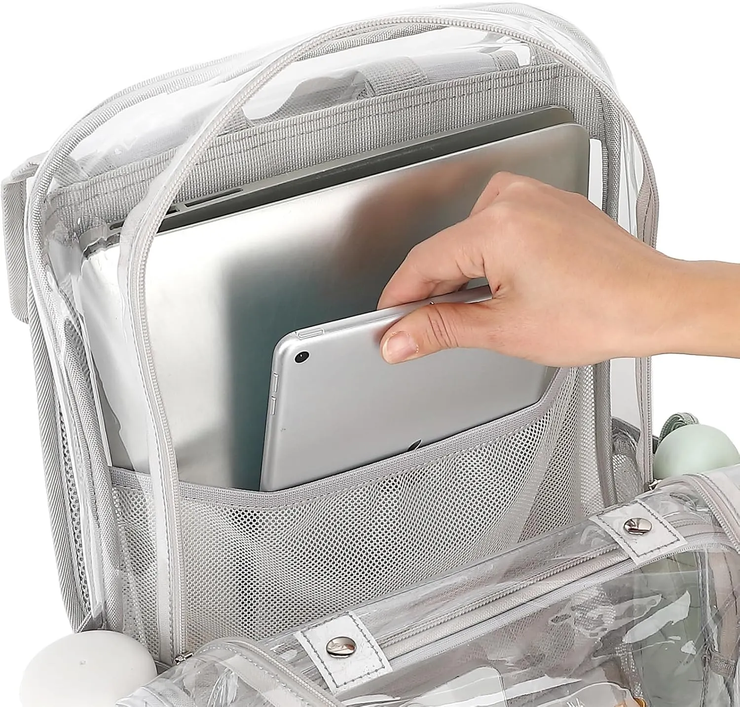 Fuyicat Clear Backpack Heavy Duty PVC Transparent Girls Kids School Backpacks Stadium Approved See Through College Bookbag for Women (Light Grey)