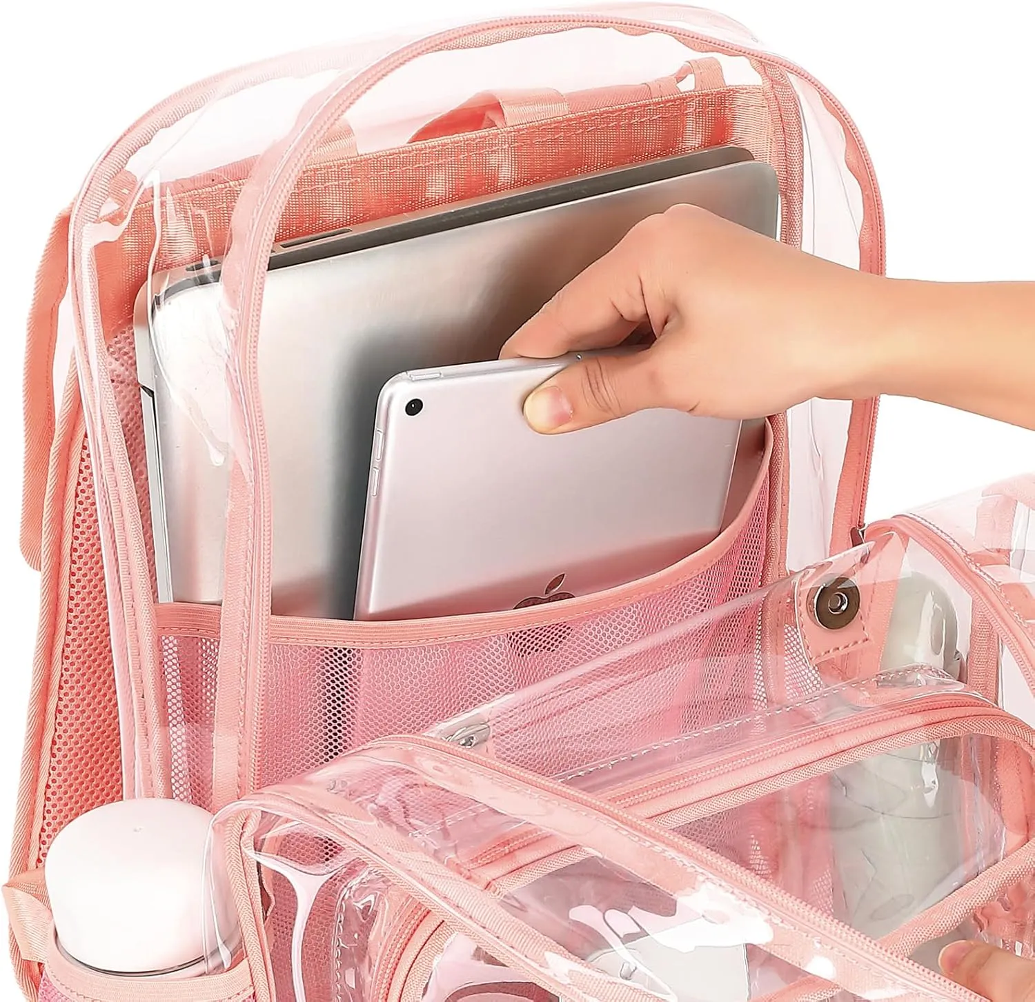 Fuyicat Clear Backpack Heavy Duty PVC Transparent Girls Kids School Backpacks Stadium Approved See Through College Bookbag for Women (Pink)