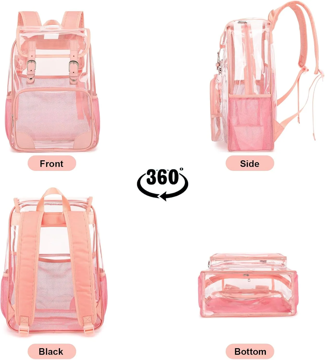 Fuyicat Clear Backpack Heavy Duty PVC Transparent Girls Kids School Backpacks Stadium Approved See Through College Bookbag for Women (Pink)