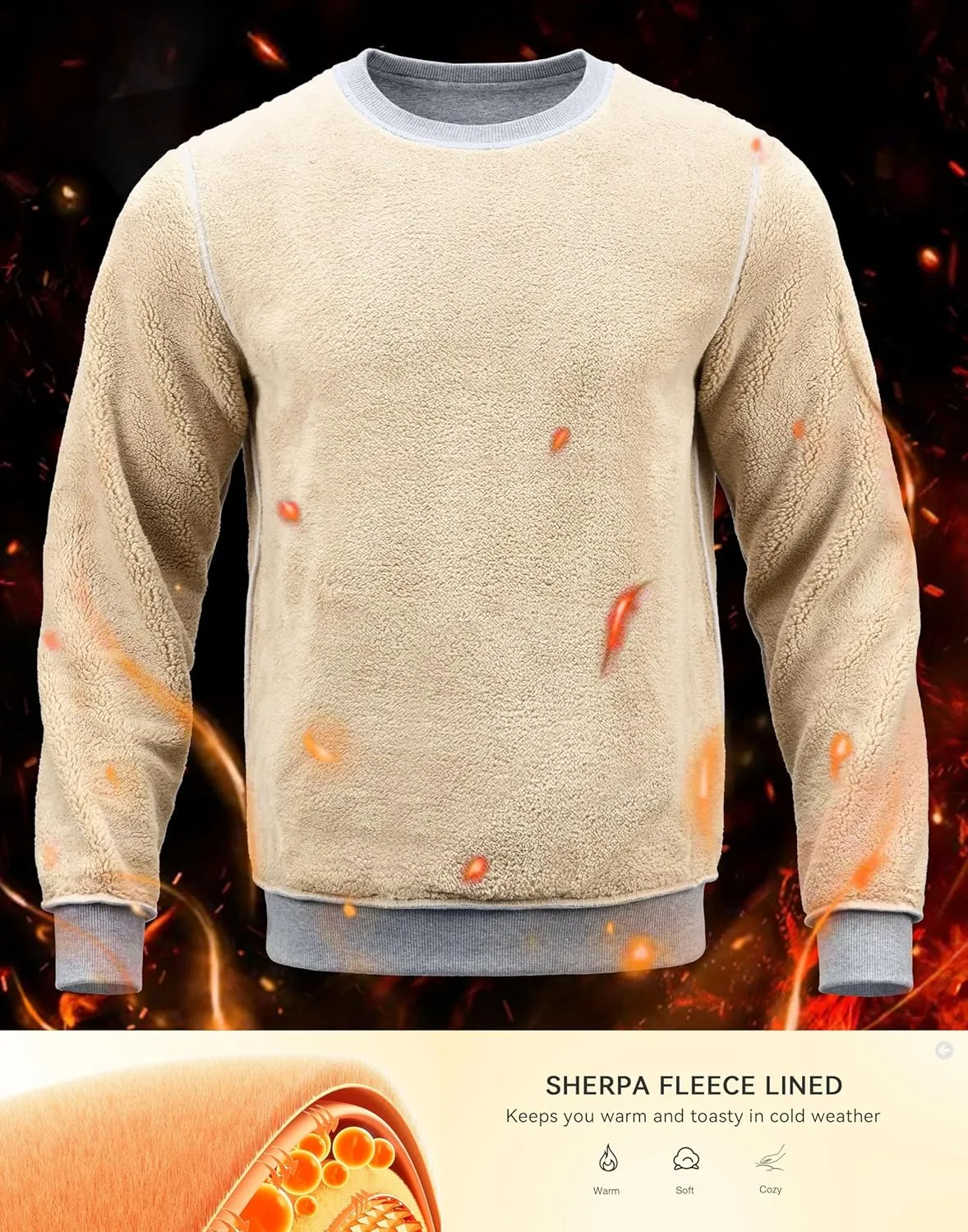 G Gradual Sherpa Lined Sweatshirts for Men Fleece Crewneck Sweatshirt Pullover Warm Shirts for Winter