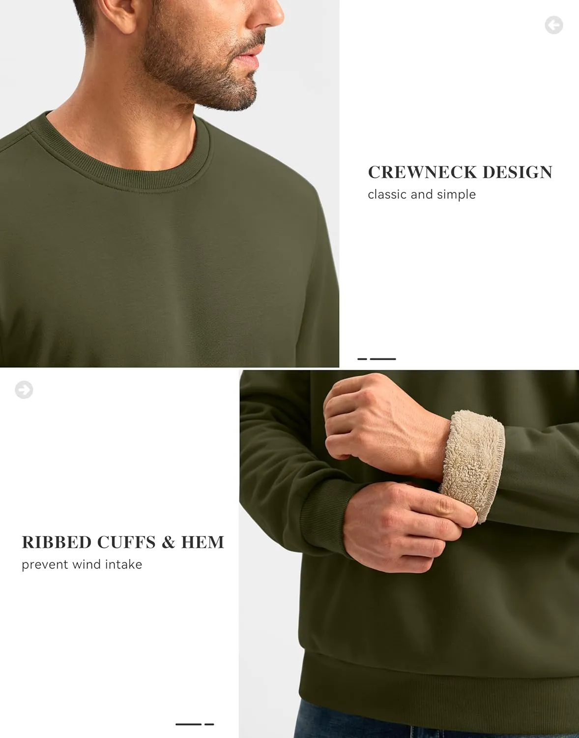 G Gradual Sherpa Lined Sweatshirts for Men Fleece Crewneck Sweatshirt Pullover Warm Shirts for Winter